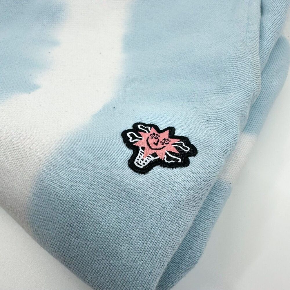 Ice Cream Light Blue Tie-Dye Men’s Shorts with Pink Floral Patch